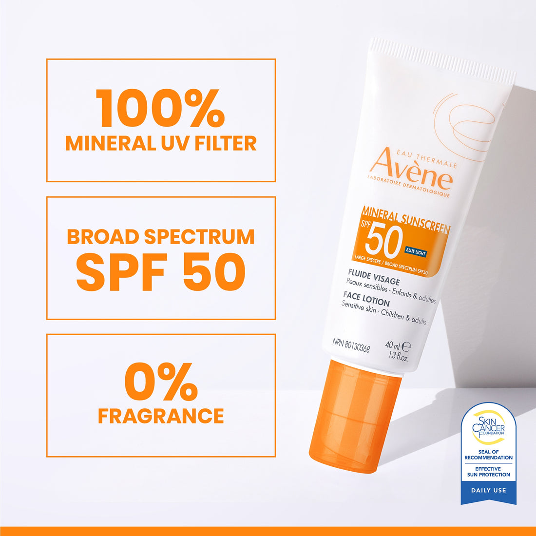 Avene Mineral Sunscreen SPF 50 Face Lotion 1.3 fl.oz.