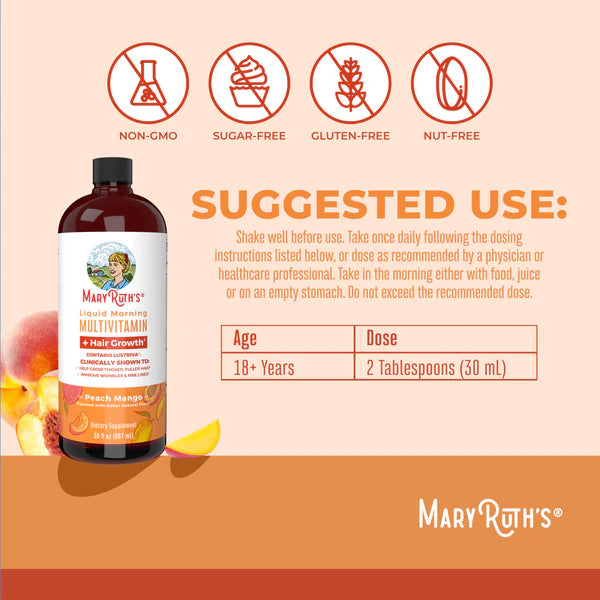 Liquid Morning Multivitamin + Hair Growth, MaryRuth Organic
