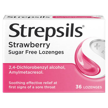 Strepsils Strawberry Sugar Free Lozenges 36 Lozenges