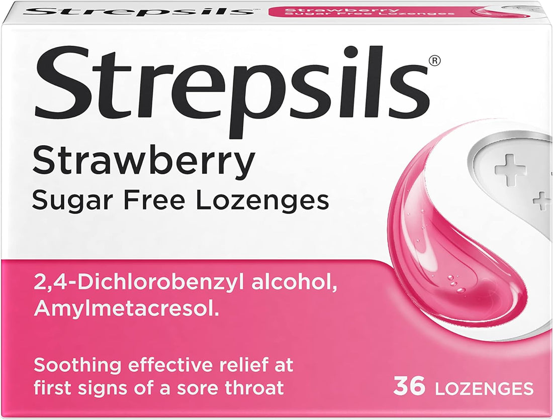 Strepsils Strawberry Sugar Free Lozenges 36 Lozenges